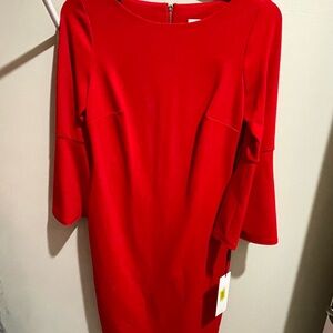 Calvin Klein Vibrant Red Long Sleeve Dress